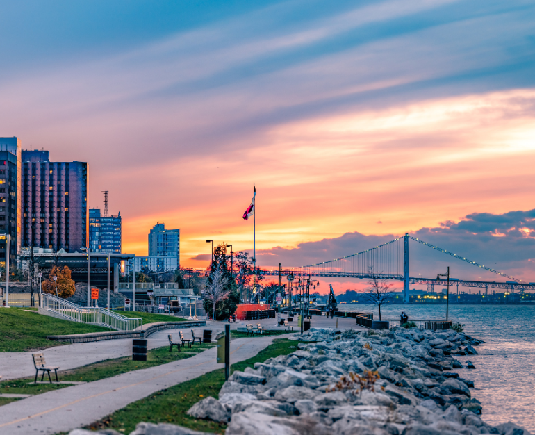 Windsor Ontario skyline and riverfront